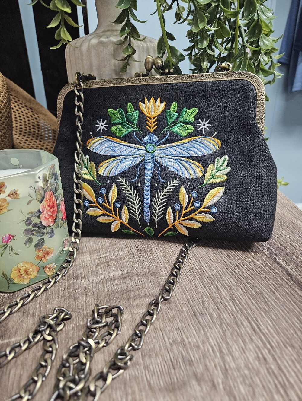 Embroidered Dragonfly Crossbody Bag
